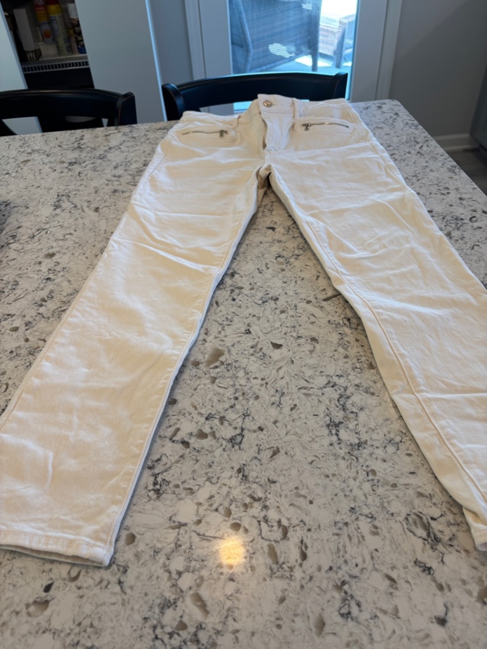 PAIGE Light Cream/white Slim Straight Pants with Zip Pocket Detail 30